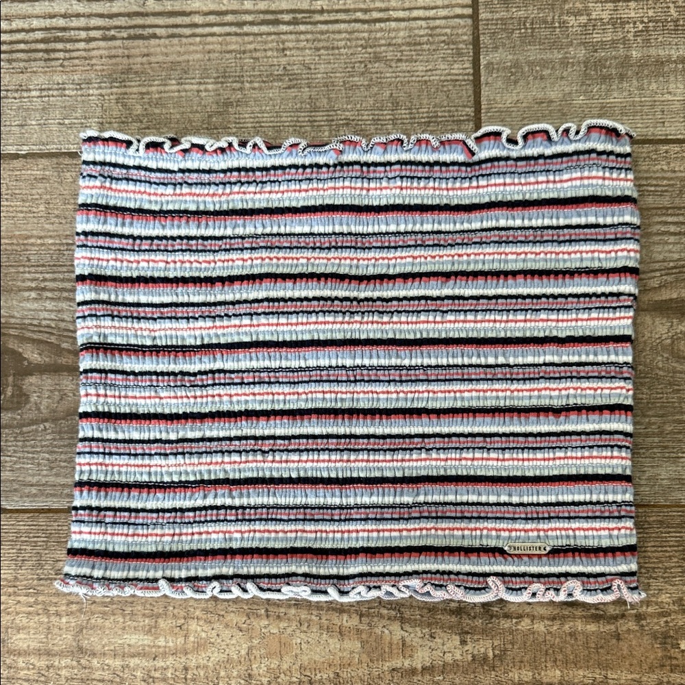 Hollister Striped Smocked Tube Top — White, Navy & Coral